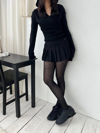 Black see-through check stockings