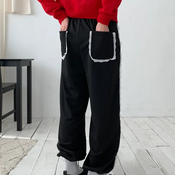 back pocket lace wide jogger string training pants