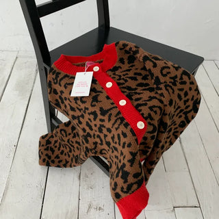 leopard print cropped knit cardigan