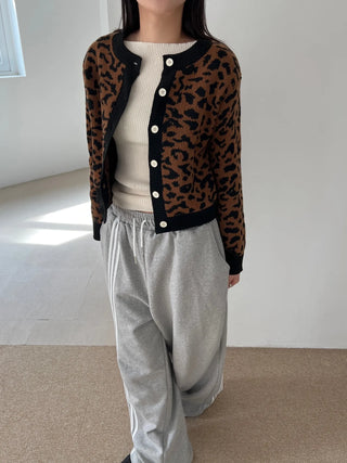 leopard print cropped knit cardigan