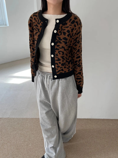 leopard print cropped knit cardigan