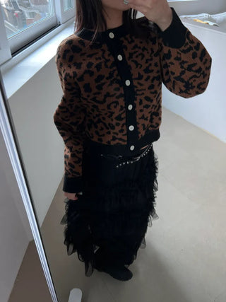 leopard print cropped knit cardigan
