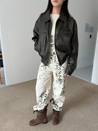 washed scratch leather blouson jacket