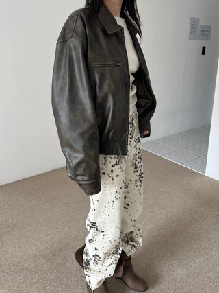 washed scratch leather blouson jacket