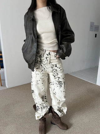 washed scratch leather blouson jacket