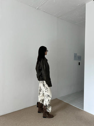 washed scratch leather blouson jacket