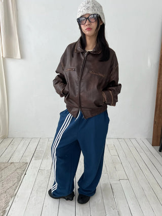 washed scratch leather blouson jacket