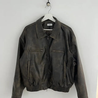 washed scratch leather blouson jacket