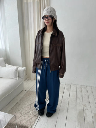 washed scratch leather blouson jacket