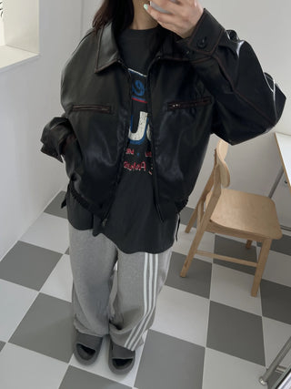 washed scratch leather blouson jacket