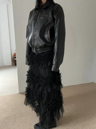 washed scratch leather blouson jacket