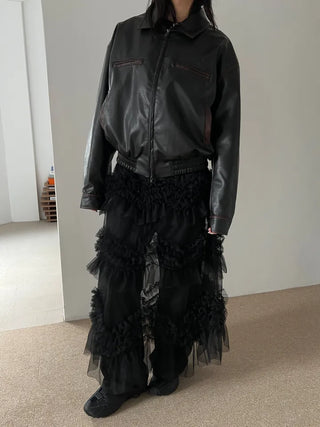 washed scratch leather blouson jacket