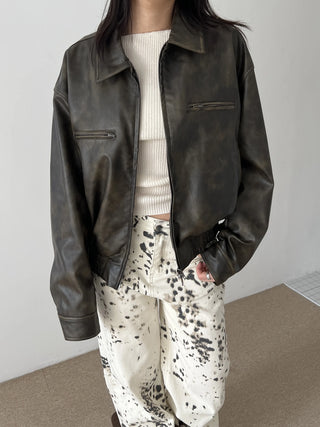 washed scratch leather blouson jacket