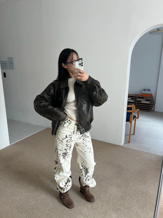 washed scratch leather blouson jacket