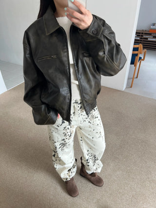washed scratch leather blouson jacket