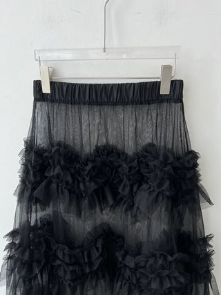 see-through layered chiffon flare cancan frill banding long skirt