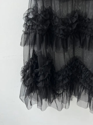 see-through layered chiffon flare cancan frill banding long skirt