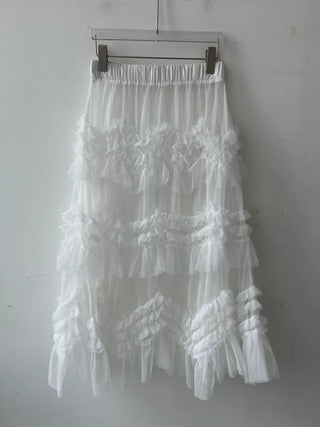 see-through layered chiffon flare cancan frill banding long skirt