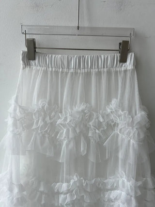 see-through layered chiffon flare cancan frill banding long skirt