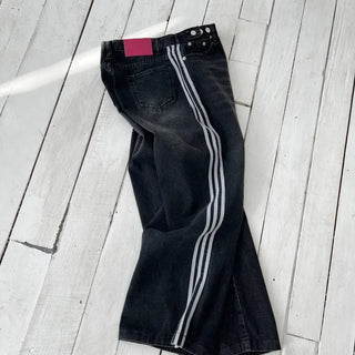 track line bijou string light blue black wide denim pants