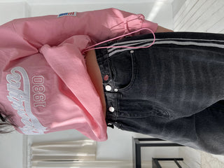 track line bijou string light blue black wide denim pants