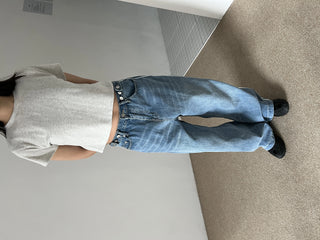 track line bijou string light blue black wide denim pants