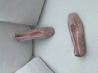 mesh lace flower ribbon flat shoes