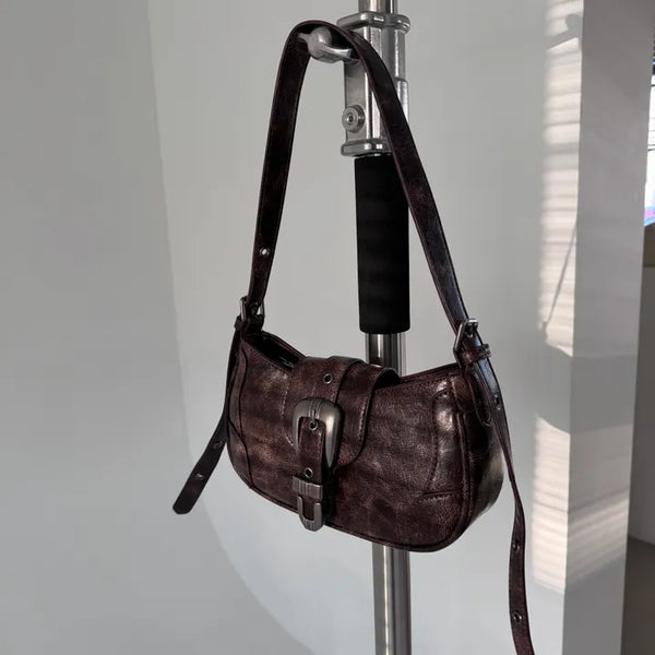 chrome double buckle shoulder crossbody bag