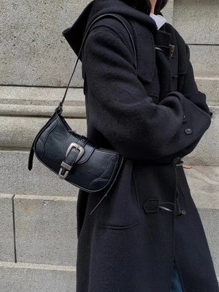 chrome double buckle shoulder crossbody bag