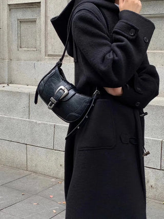 chrome double buckle shoulder crossbody bag