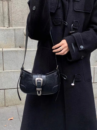 chrome double buckle shoulder crossbody bag