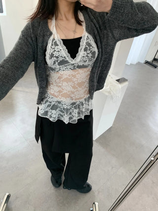 Layered lace halter neck mini dress