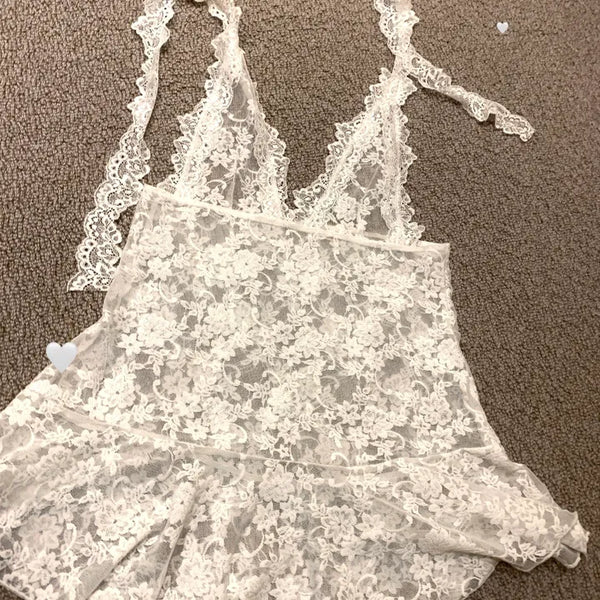 Layered lace halter neck mini dress