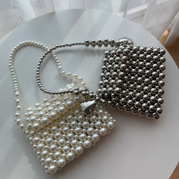 beaded pearl heart keychain 3-way mini bliss bag