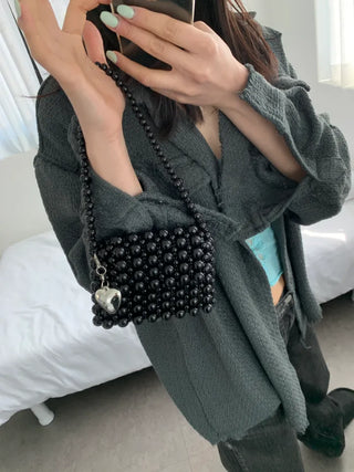 beaded pearl heart keychain 3-way mini bliss bag