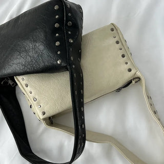 studded two-way leather tote shoulder bag