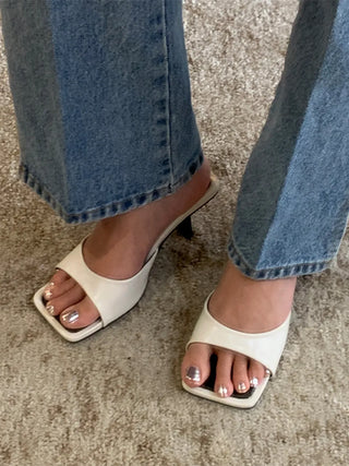 simple ribbon square mule slingback sandals heel