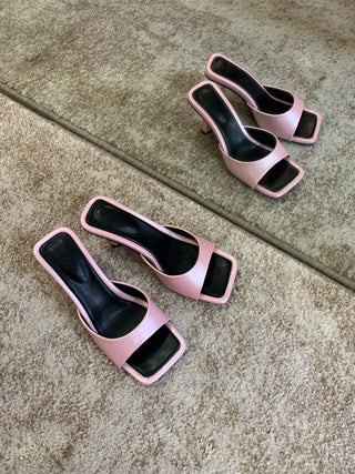 simple ribbon square mule slingback sandals heel