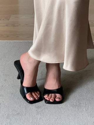 simple ribbon square mule slingback sandals heel