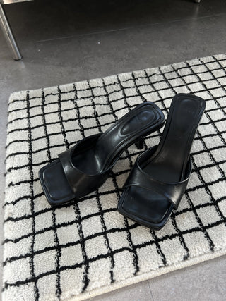 simple ribbon square mule slingback sandals heel