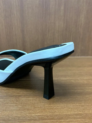 simple ribbon square mule slingback sandals heel