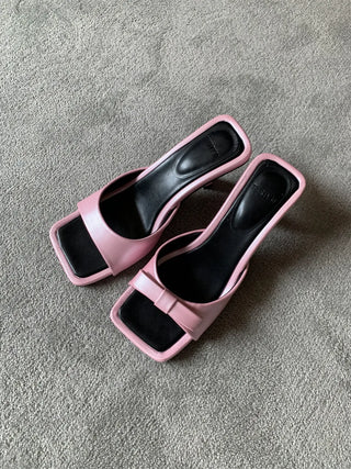 simple ribbon square mule slingback sandals heel