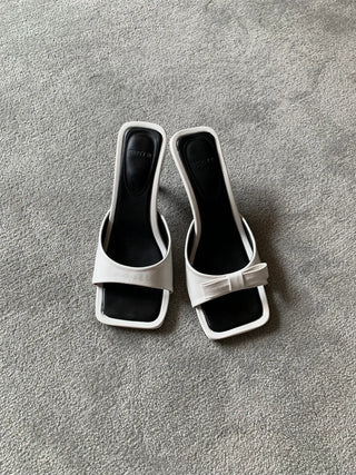 simple ribbon square mule slingback sandals heel