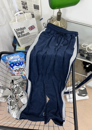 terry lace long wide jogger string training pants