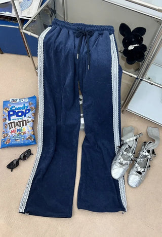 terry lace long wide jogger string training pants