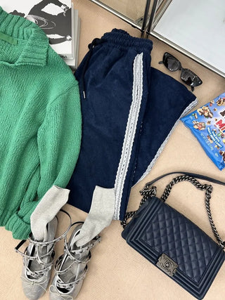 terry lace long wide jogger string training pants