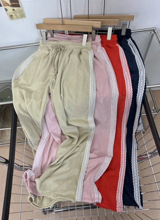 terry lace long wide jogger string training pants