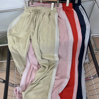 terry lace long wide jogger string training pants