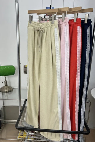 terry lace long wide jogger string training pants