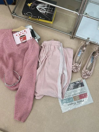 terry lace long wide jogger string training pants